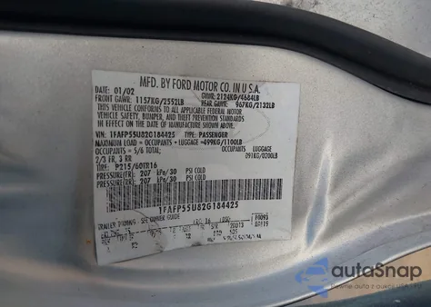 2002 Ford Taurus Ses из США, поврежденный, VIN 1FAFP55U82G184425